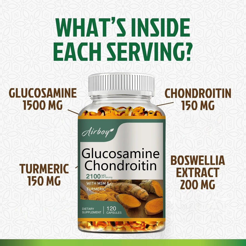 Glucosamine Chondroitin - Joint Complex Supplement, Strengthen Bones, Joint Health, Bone Density - 120 Capsules - Leeoni America
