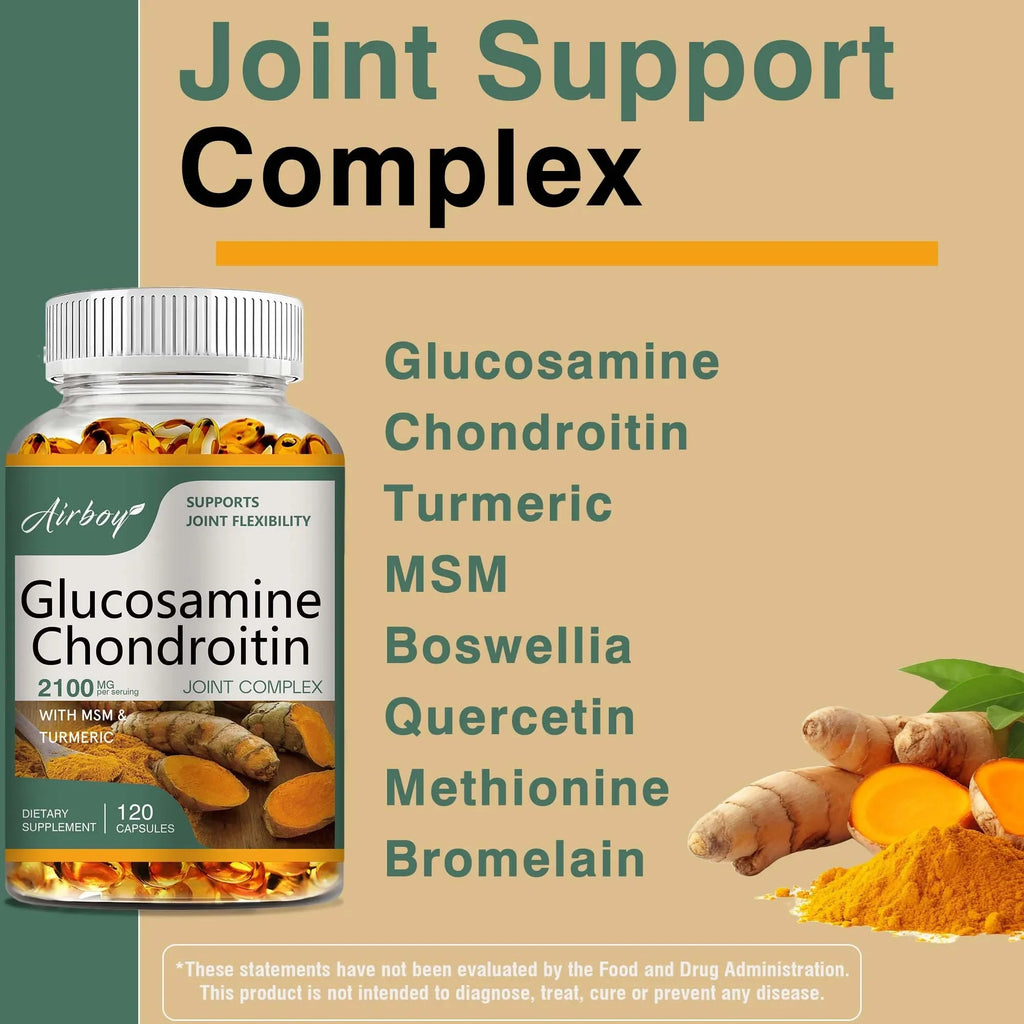 Glucosamine Chondroitin - Joint Complex Supplement, Strengthen Bones, Joint Health, Bone Density - 120 Capsules - Leeoni America