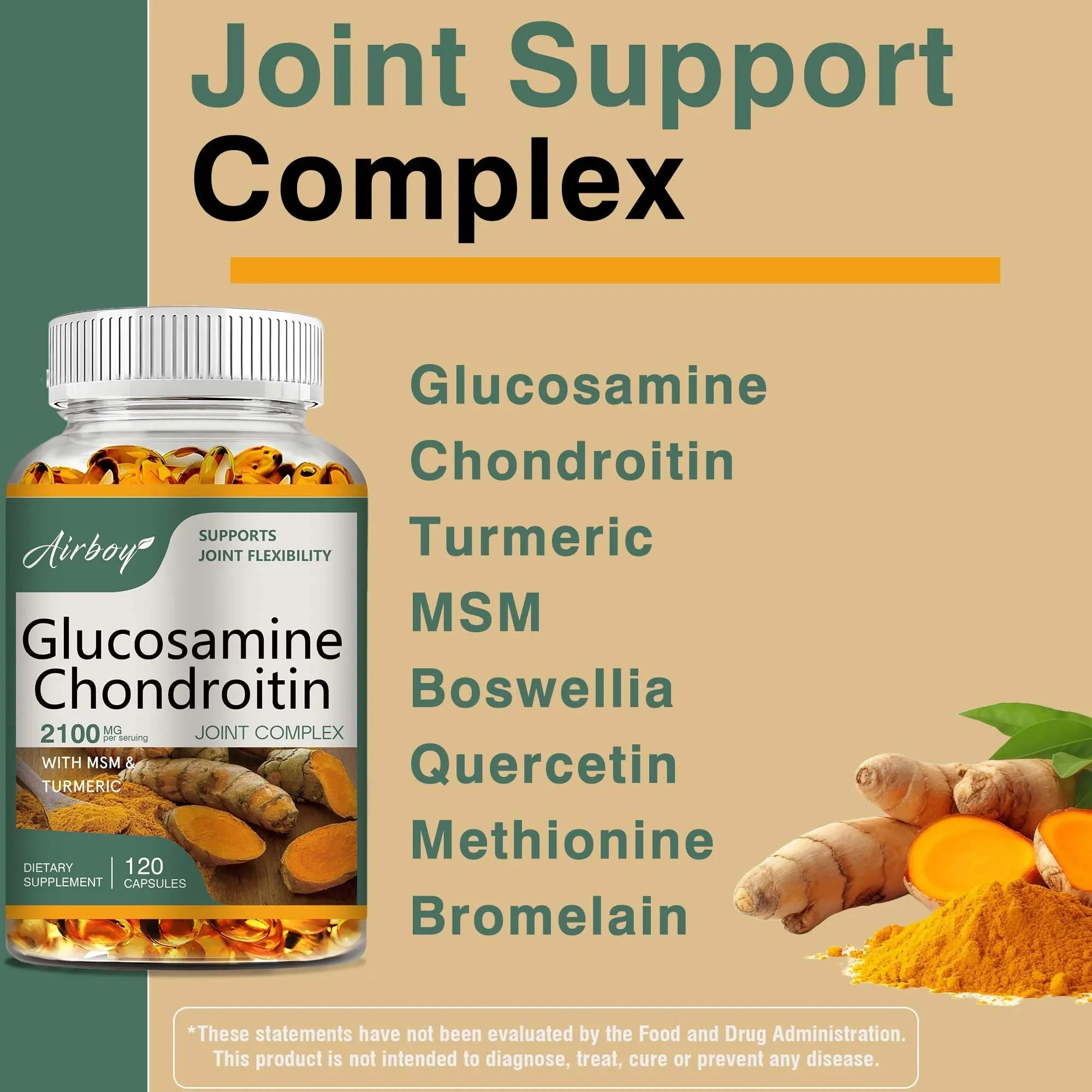 Glucosamine Chondroitin - Joint Complex Supplement, Strengthen Bones, Joint Health, Bone Density - 120 Capsules - Leeoni America