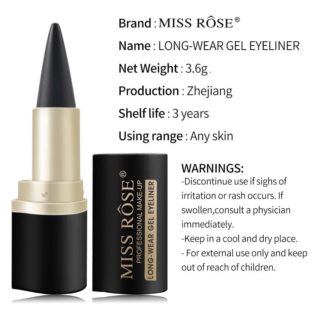 Miss Rose Black Long - Lasting Gel Eyeliner Pen 24 - Hour Waterproof Kajal Eye Shadow Pencil Shimmer Cosmetic for Eye Makeup - Leeoni America
